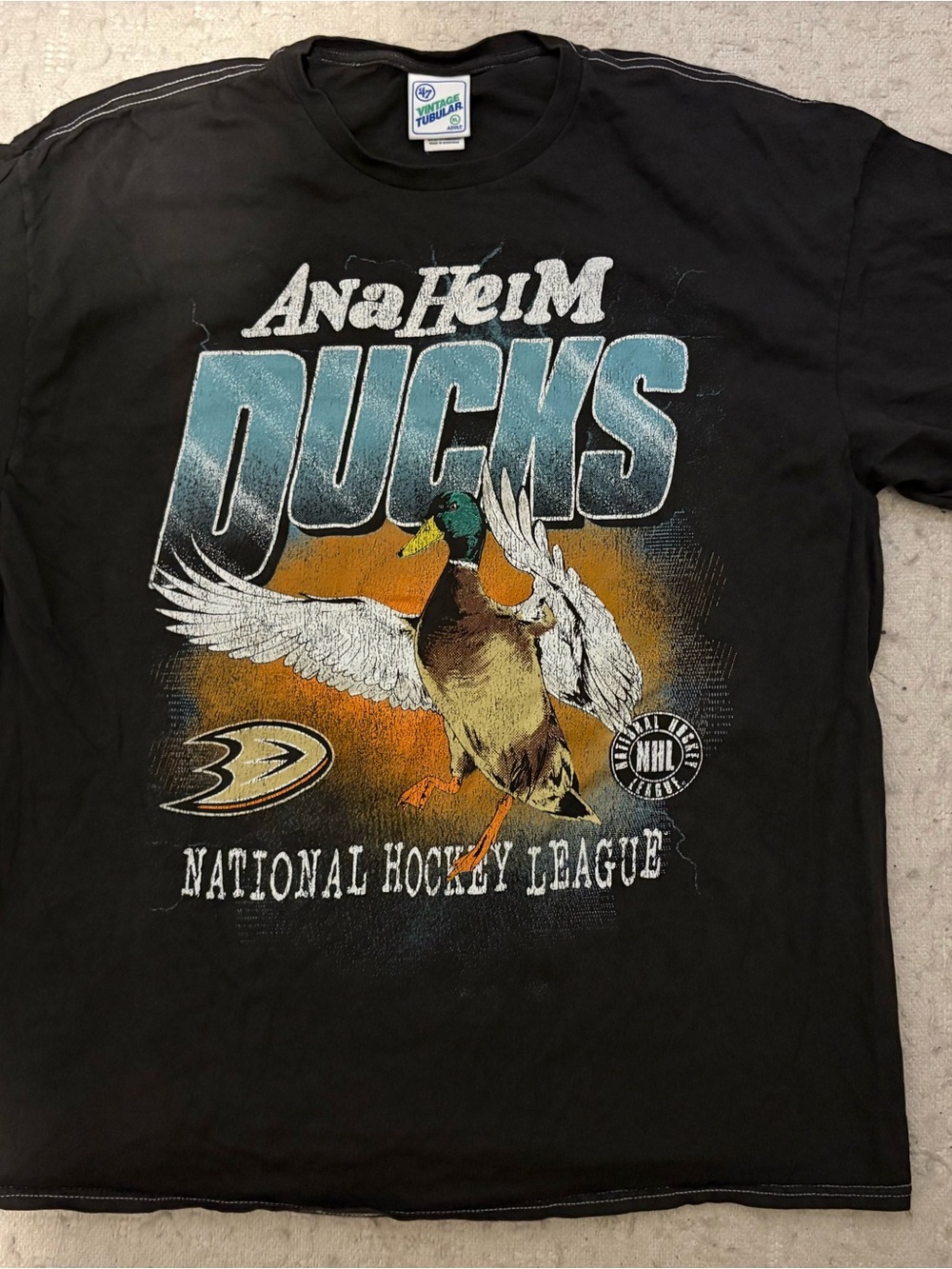 Anaheim Ducks ‘47 Brand Vintage Tubular Tee T Shirt Men’s XL Black New NWOT